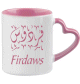 Mug avec anse sous forme de coeur - Couleur rose (interieur et poignee) - Cadeau pour femme