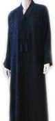 Abaya noire strass et pompons avec foulard assorti