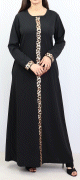 Robe maxi-longue avec strass motif leopard devant et sur les manches - Marque Amelis Paris pour femmes
