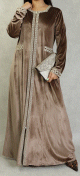Robe longue en velours brodee fermeture zip pour femme (Automne-Hiver) - Couleur Brun