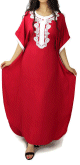 Robe marocaine manche courtes avec broderies blanches et argentees - Couleur rouge