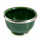 Petit bol en poterie marocain de couleur vert fonce emaille et cercle de metal argente