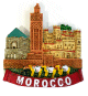 Magnet artisanal : Mosquee Koutoubia et Jardin Menara - Souvenirs du Maroc (Morocco) en relief 3D