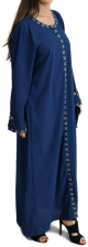 Robe longue brodee ouverture zippee - Couleur bleu petrole