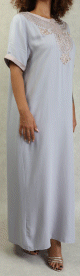 Robe longue style oriental arabe brodee perle et strass tissu coton pour femme - Couleur Gris