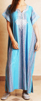 Gandoura / Robe marocaine pour femme avec rayures multicolores (Taille Standard) - bleu Turquoise
