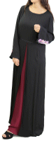 Abaya noire et interieur bordeaux avec motifs fleuris sur les manches