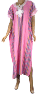 Gandoura / Robe marocaine pour femme avec rayures multicolores (Taille Standard) - Rose