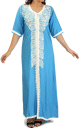 Robe marocaine traditionnelle brodee pour femme - Manches courtes - Couleur Bleu ciel