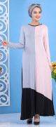 Robe longue tricolore pour femme (noir, gris et rose)