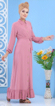 Robe longue boutonnee de couleur rose pour femme (Vetement ample turque)