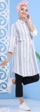 Chemise longue blanche a rayures (Chemises femmes) - Couleur Grise et Rose