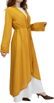 Kimono femme avec broderies de couleur jaune moutarde