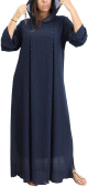 Robe longue fluide a capuche ornee de perles pour femme - Couleur Bleu Nuit