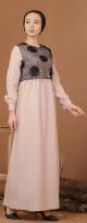 Robe maxi-longue et ample elegante bi-matiere pour femme (Grande taille disponible) - Couleur rose clair