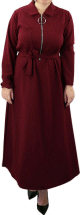 Robe longue fermeture zip avec ceinture pour femme (Grande Taille) - Rouge bordeaux