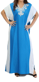 Robe marocaine tres longue et large bi-couleur Bleu et Blanc avec broderies