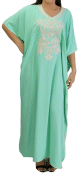 Gandoura / Robe marocaine manches courtes avec decorations - Couleur Vert pale