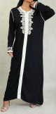 Robe Marocaine longue avec broderies et strass style caftan oriental pour femme - Couleur Noir