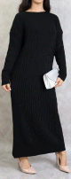 Robe longue maille torsadee de couleur noir (Robes femme saison automne-hiver)