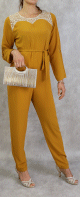 Combinaison pantalon femme habillee et decontractee - Couleur jaune moutarde