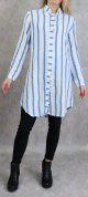Chemise coton mi-longue a rayures de couleur blanc et bleu