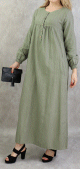 Robe longue effet tisse boutonnee avec poches pour femme - Couleur kaki