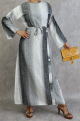 Robe longue effet tisse pour femme de couleur gris clair, gris fonce et blanc
