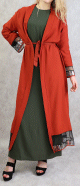 kimono long orne de tulle et strass de couleur brique