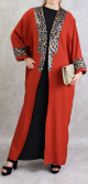 Kimono papillon avec parties satinees et effet python - Couleur rouge brique