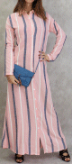 Robe-chemise longue boutonnee tissu en coton a rayures - Couleur rose