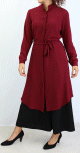 Chemise tunique longue avec ceinture couleur bordeaux