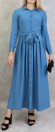 Robe longue casual chic boutonnee sur toute la longueur pour femme - Couleur Bleu