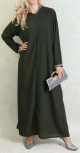 Djellaba orientale ample pour femme - Abaya a capuche avec fermeture eclair - Couleur Vert kaki