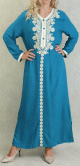 Robe Algerienne longue avec broderie et strass style caftan - Couleur Bleu petrole
