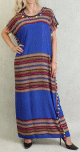 Robe d'ete pailletee a rayures horizontales multicolores (arc-en-ciel) et mini-pompons - Couleur Bleu roi