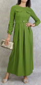 Robe longue avec ceinture large a pression (Vetement Turquie en ligne pour femme a Paris) - Couleur Vert