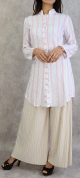 Chemise coton mi-longue a rayures de couleur Blanc et Rose