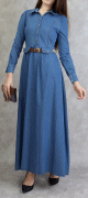 Robe longue elegante en Jean avec boutons et ceinture assortie pour femme