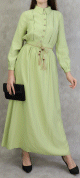 Robe longue avec ceinture tressee de couleur vert amande - Robes casual pour femmes