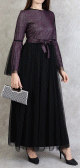 Robe de soiree longue elegante pailletee en tulle pour femme - Couleur violet et noir