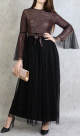 Robe de soiree longue elegante pailletee en tulle pour femme - Couleur cuivre et noir