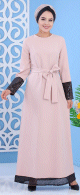 Robe de soiree maxi-longue pailletee avec sa ceinture et son collier assorti - Couleur Rose clair (Vetement femme voilee made in Turquie)