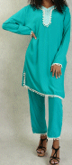 Ensemble deux pieces tunique pantalon style Jabador femme - Couleur Vert emeraude