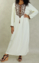 Robe longue brodee style oriental pour femme - Couleur Blanc casse