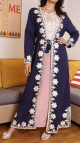 Kimono long avec broderies brillantes - Couleur Bleu marine