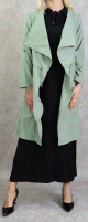 Veste mi-longue pour femme - Trench Coat effet daim Nubuck - Couleur vert amande