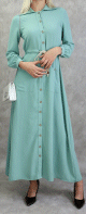 Robe casual chic pour femme - Robe longue boutonnee de couleur vert amande