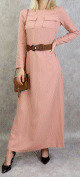 Robe longue evasee avec poches et ceinture marron pour femme - Couleur Saumon