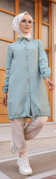 Tunique-Chemise ample boutonnee (Vetement decontracte femme voilee) - Couleur menthe